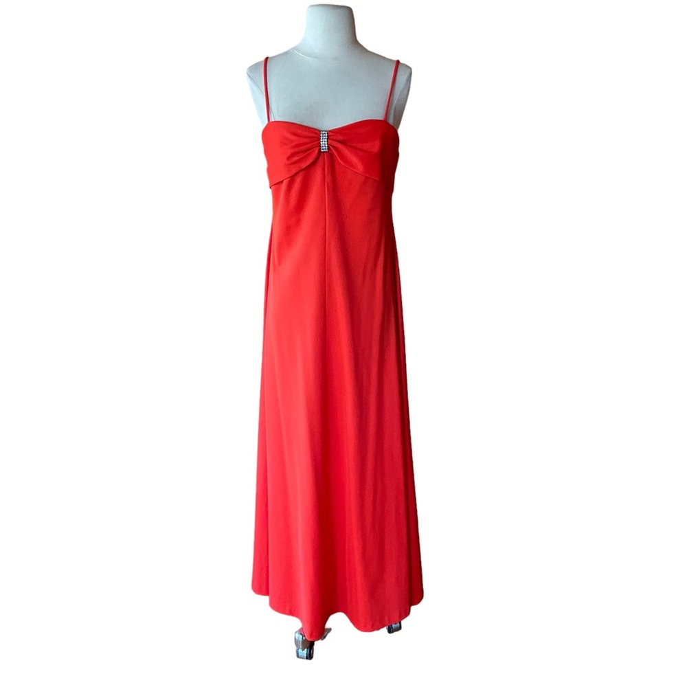 1970s ILGWU Burnt Orange Polyester Formal Gown